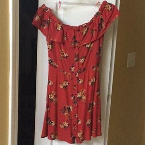 Red Floral Button Down Dress Zara Woman
